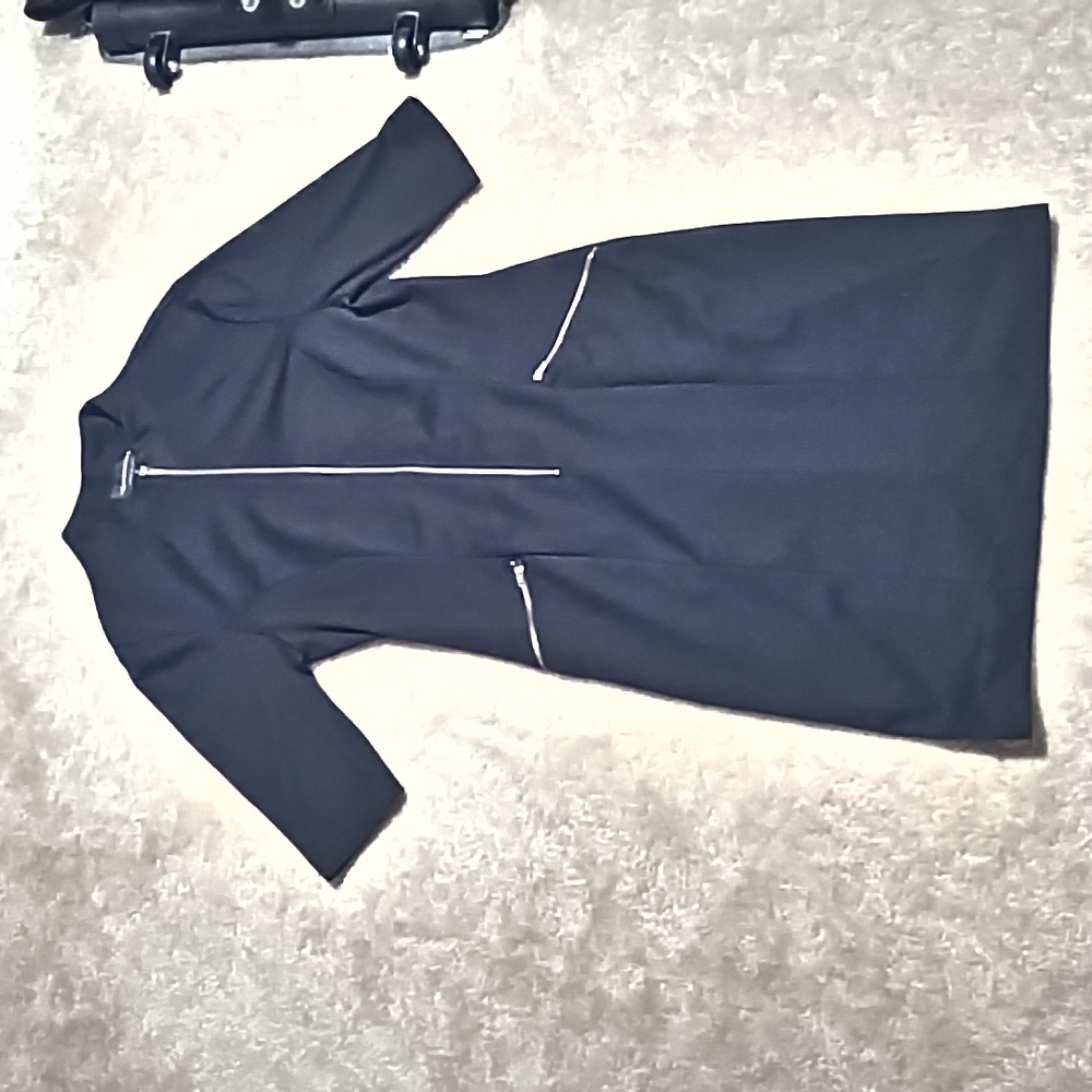 Connected 3/4 sleeve black zipper dress, size 12